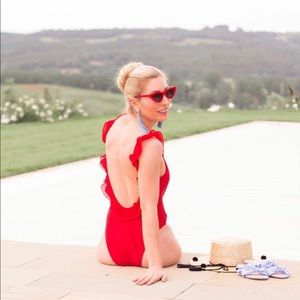 Red ASOS ruffle swimsuit